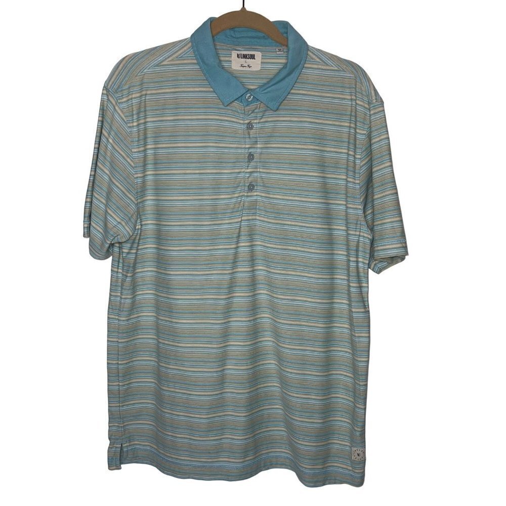 Linksoul Mens Golf Polo Shirt Size Large Blue Tempus Fugit Pure Luxury Cotton